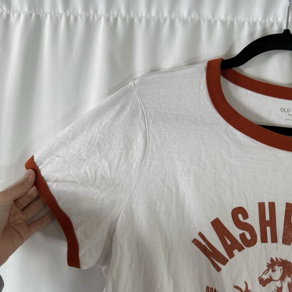 Old Navy Shirt Women's XL White Orange Short Sleeve Crew Neck 100% Cotton - Picture 4 of 7